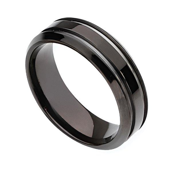 Titanium Black Plated Grooved Approx. 0.28 Inch Wedding Band