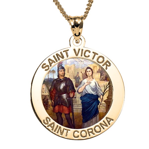 Saint Victor and Saint Corona Color Religious Medal