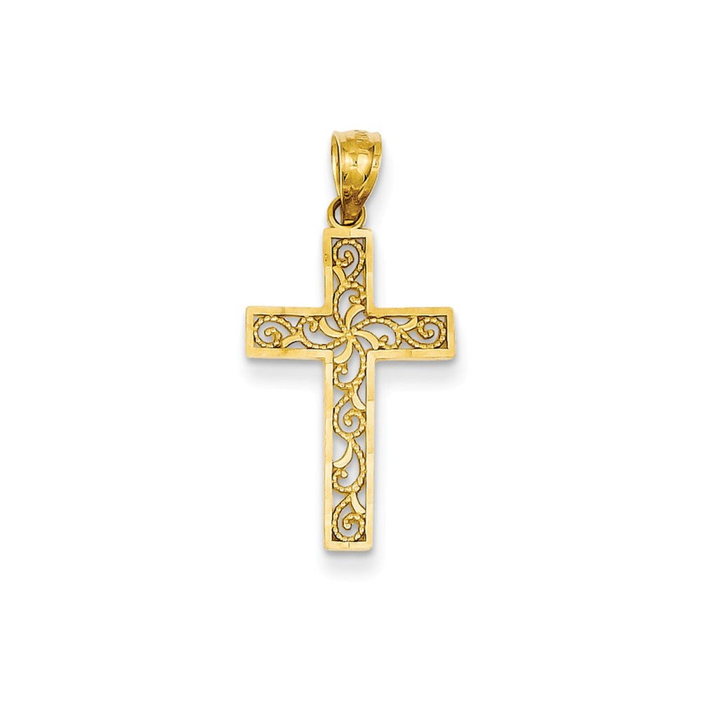 14K Openwork Scrollwork Cross Pendant