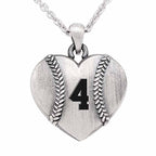 Heart Shaped Baseball Pendant with Number & Chain