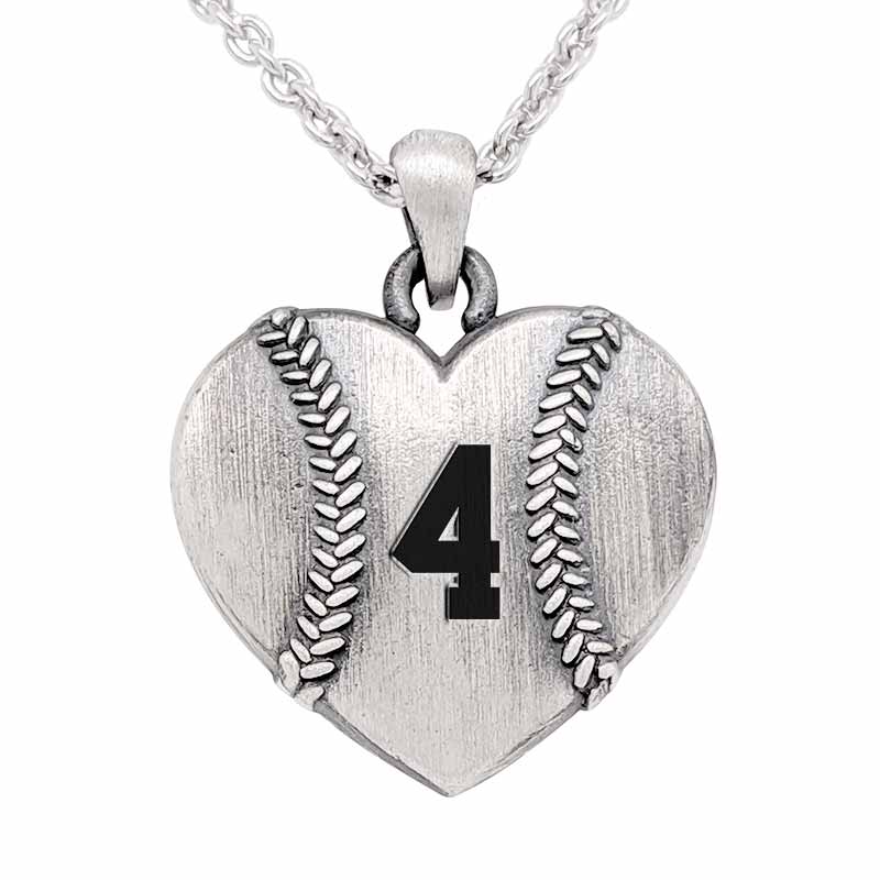 Heart Shaped Baseball Pendant with Number & Chain