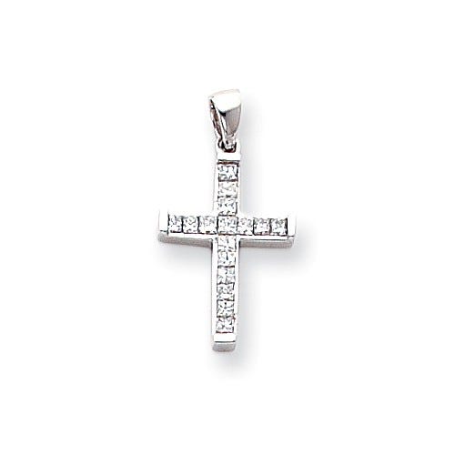 14K White Gold Princess Cut Diamond Latin Cross Pendant
