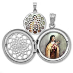 Saint Theresa Ornate Cut-Out Round Locket