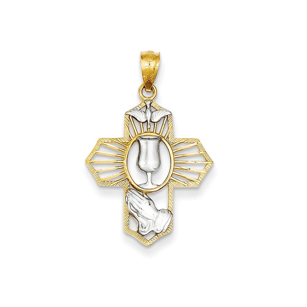 14K Yellow Gold And Rhodium Cross Pendant