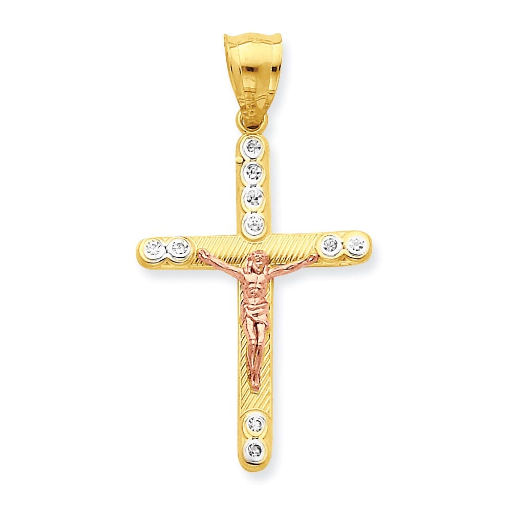 Two-Tone Cz Crucifix Pendant