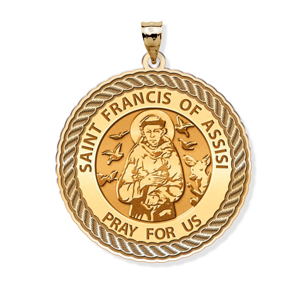 Saint Francis Of Assisi Round Rope Border Religious Medal