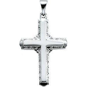 14K White Gold Textured-Edge Cross Pendant
