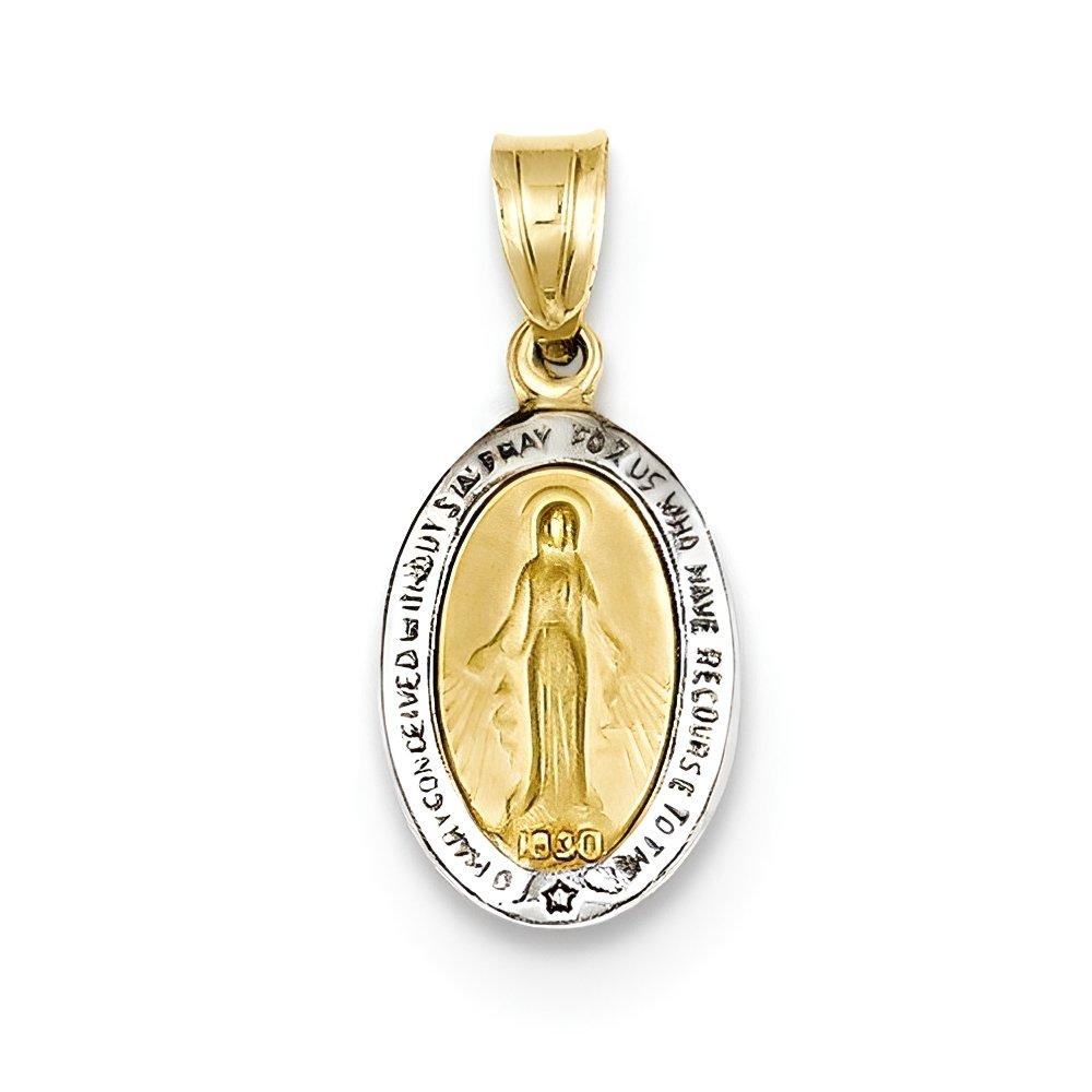 14K Yellow Gold With Rhodium Miraculous Medal Charm
