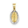 14K Yellow Gold With Rhodium Miraculous Medal Charm