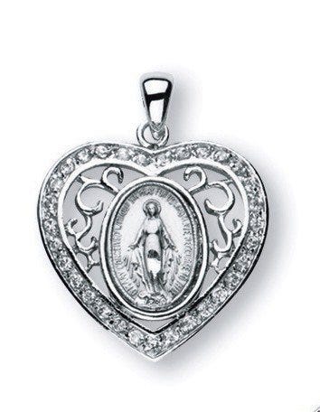 Sterling Silver Miraculous Medal With Cubic Zirconias
