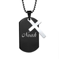 Black Stainless Steel Dog Tag with Religious Charm
