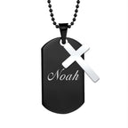 Black Stainless Steel Dog Tag with Religious Charm
