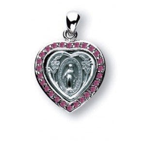 Sterling Silver Miraculous Medal With Pink Cubic Zirconias