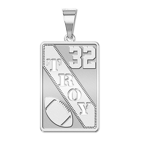 V In Numerals Personalized Football Pendant w/ Cut-out Name & Number | PicturesOnGold.com