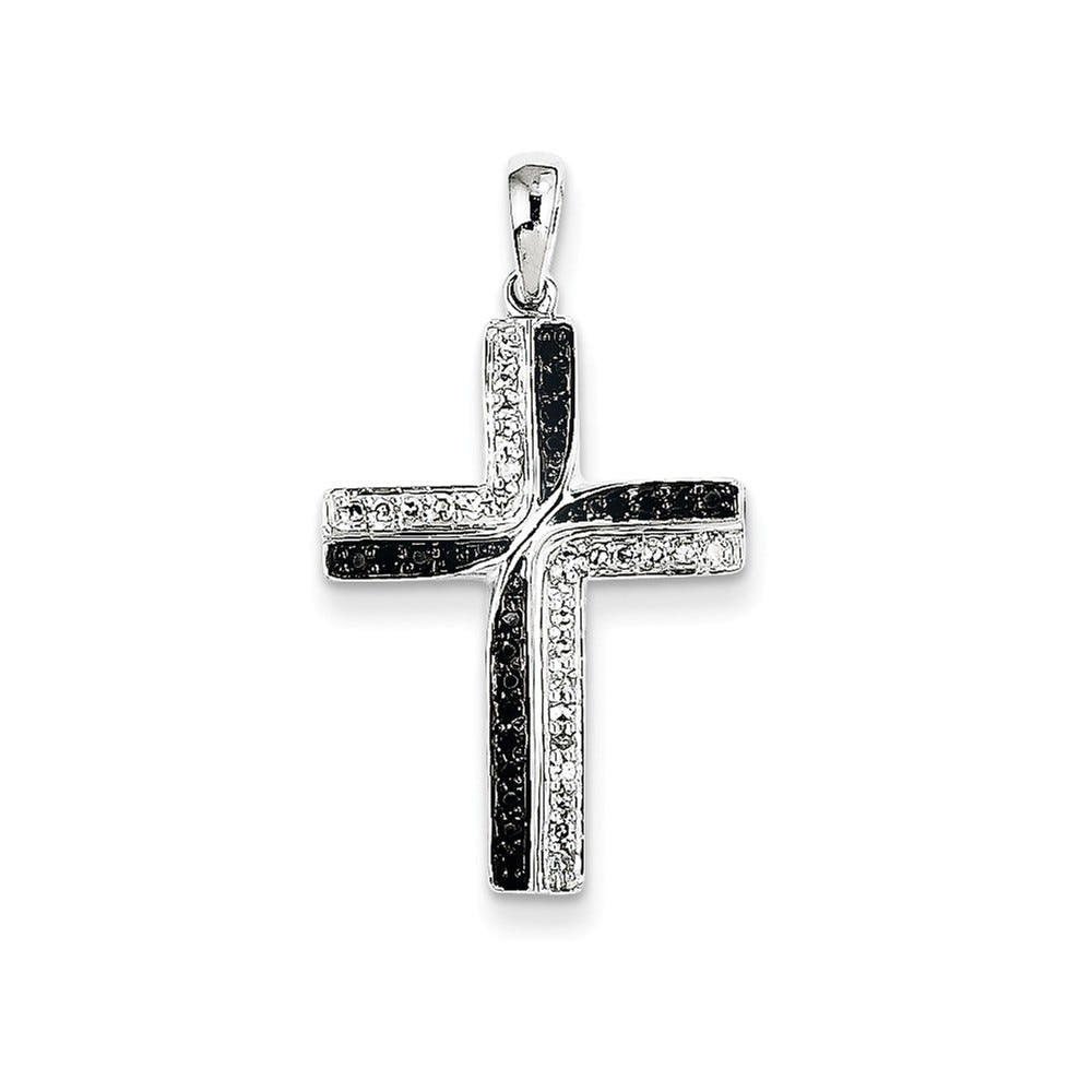 14K White Gold Black And White Diamond Cross Pendant