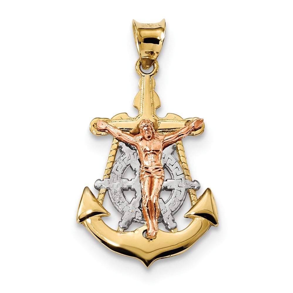 14K Tri-Color Mariner Crucifix Pendant
