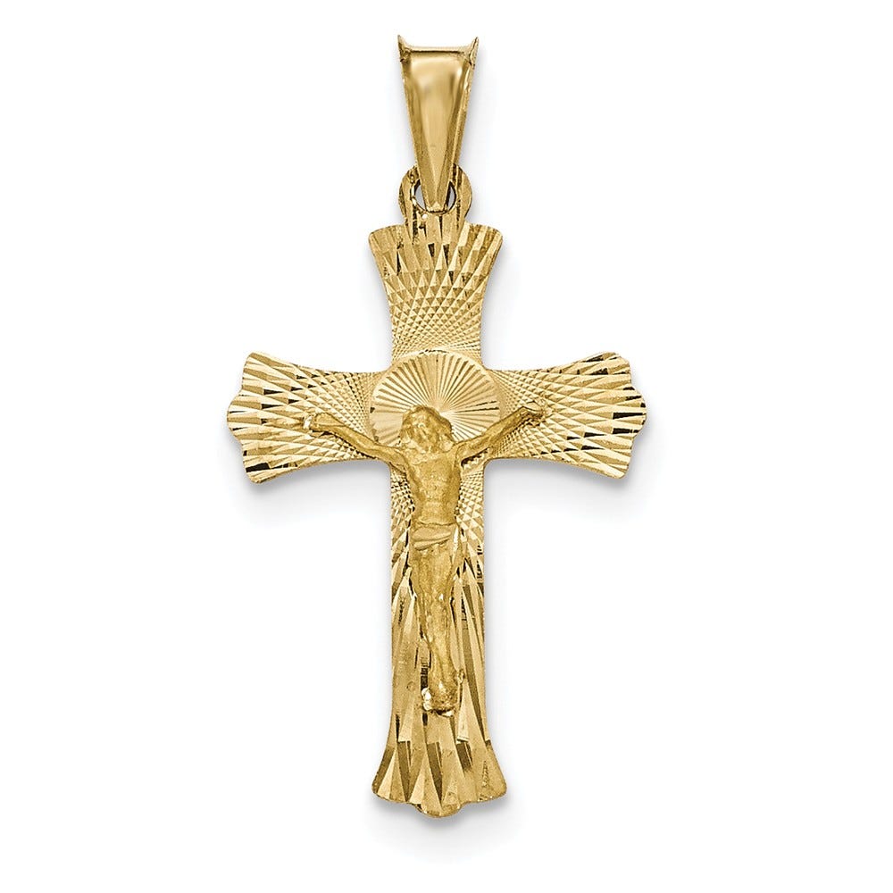 14K Polished Satin And D/C Crucifix Pendant