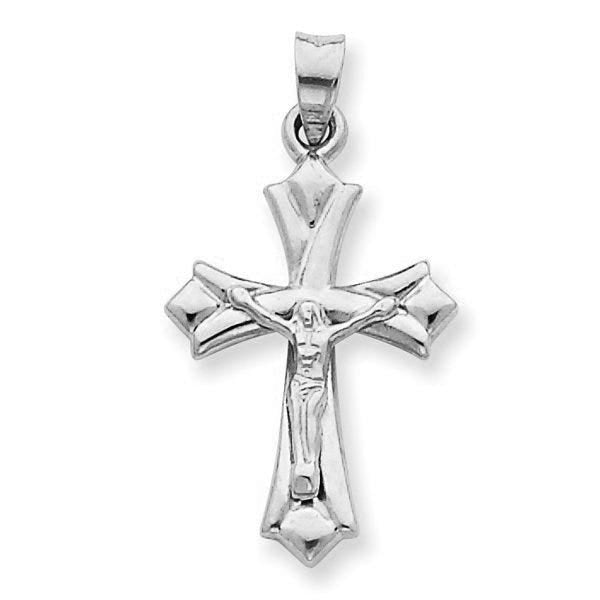 14K White Gold Hollow Reversible Crucifix Pendant