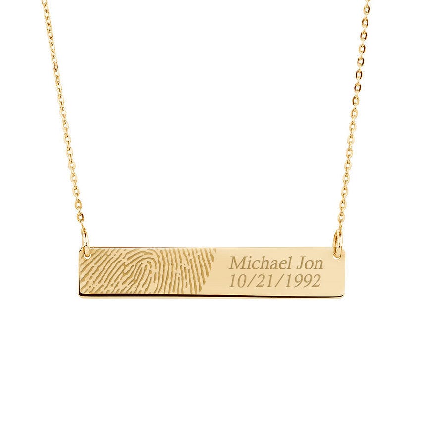 Custom Fingerprint Horizontal Bar Necklace