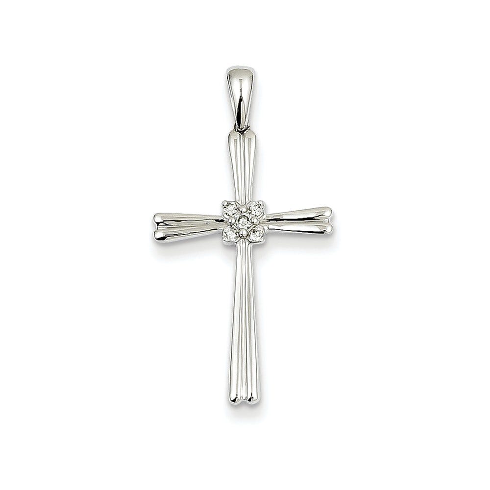 14K White Gold Diamond Fluted Cross Pendant