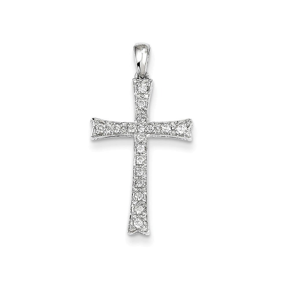 14K White Gold Diamond Flared Cross Pendant