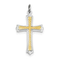 Sterling Silver Rhodium Plated And Gold Plated Cross Pendant