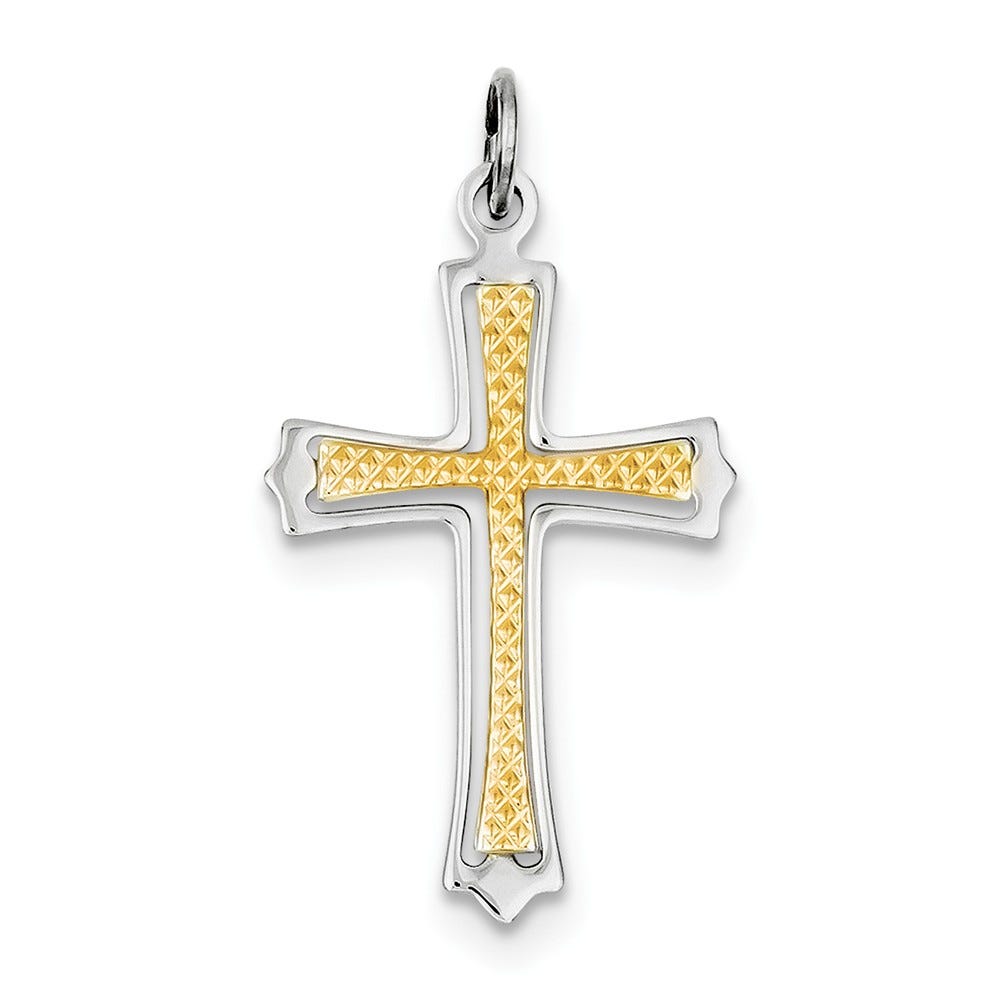 Sterling Silver Rhodium Plated And Gold Plated Cross Pendant