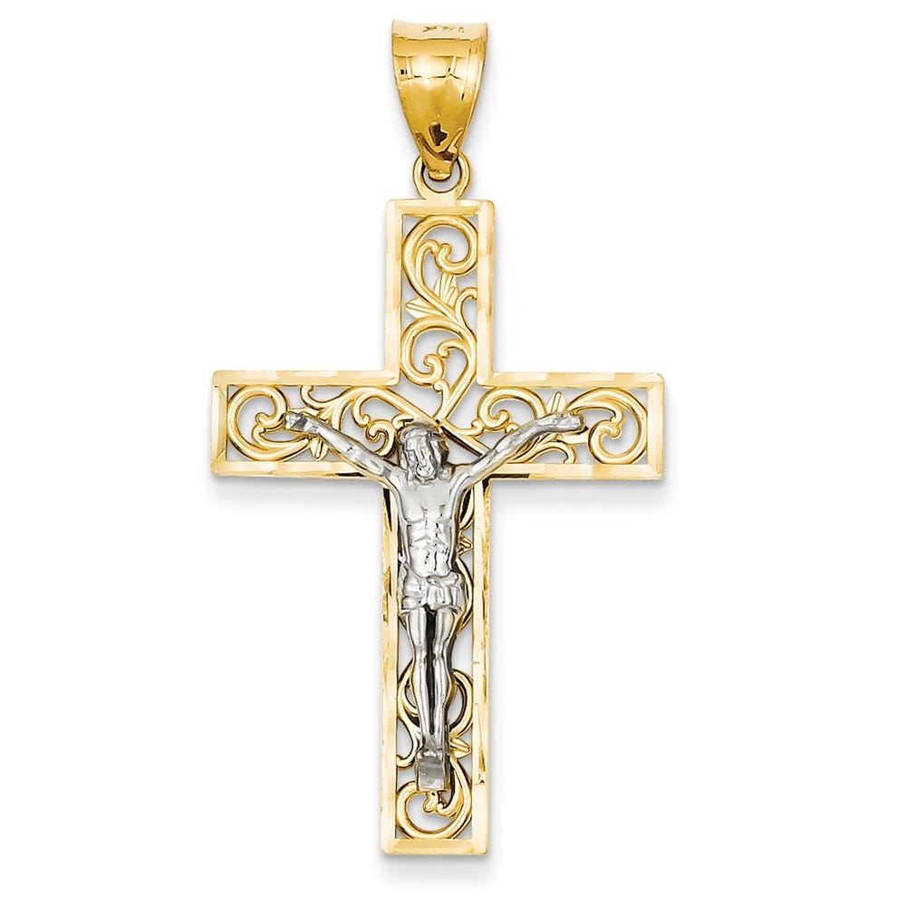 Two-Tone Block Filigree Cross Pendant