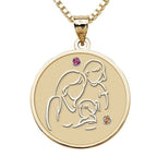Mother with Two Daughters - Round Pendant Birthstone