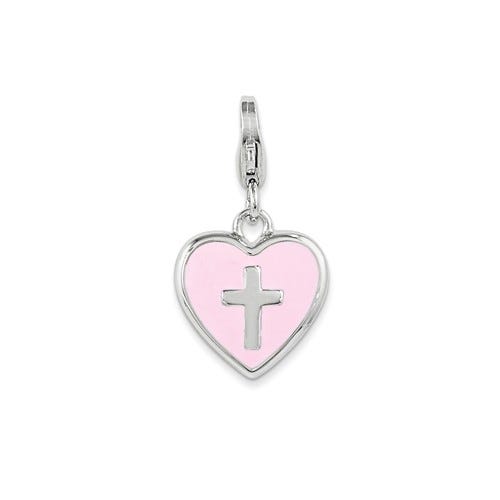 Enameled Heart With Cross Charm