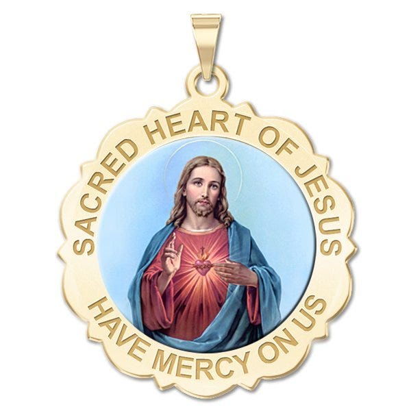Sacred Heart of Jesus Scalloped Religious Medal "Color