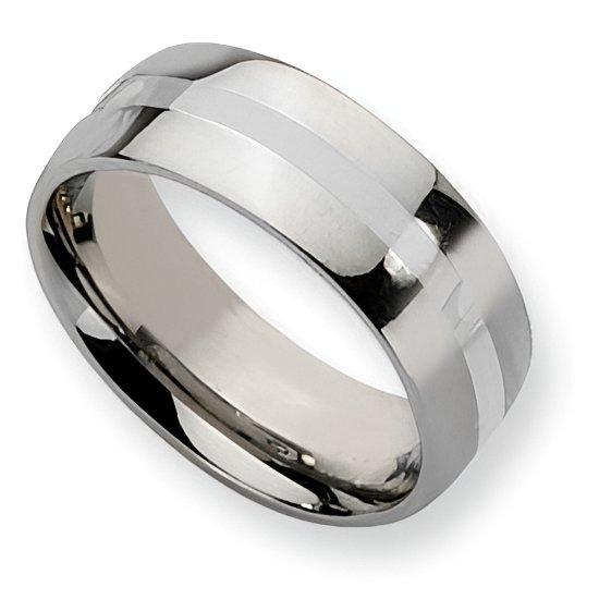 Stainless Steel Silver Inlay Approx. 0.31 Inch Polished Wedding Band