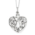 Sterling Silver Antiqued Grieving Heart Cremation Ash Holder with 18 Inch Chain