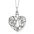 Sterling Silver Antiqued Grieving Heart Cremation Ash Holder with 18 Inch Chain