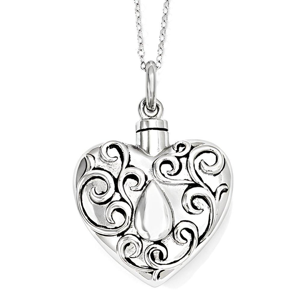 Sterling Silver Antiqued Grieving Heart Cremation Ash Holder with 18 Inch Chain