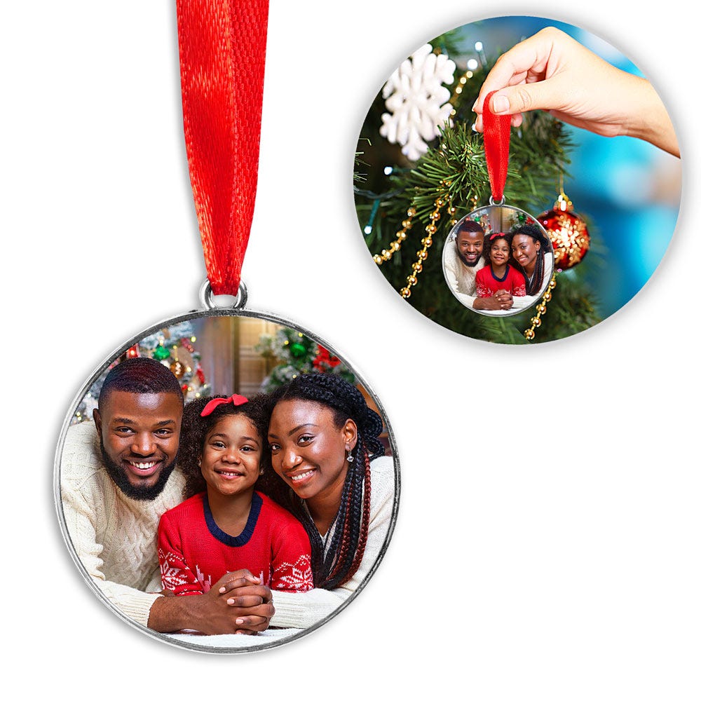 Stainless Steel Round Photo Engraved Ornament