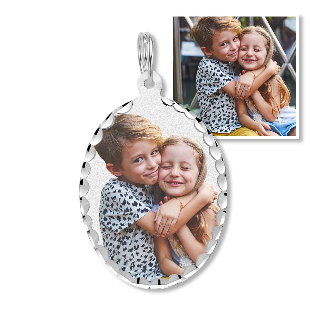 Petite Oval Diamond Cut Edge Photo Charm