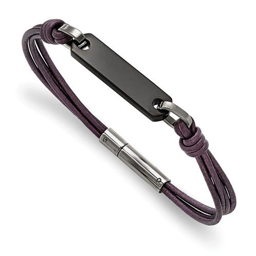 Custom Engraved Stainless Steel Women's Leather ID Bracelet