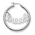 Sterling Silver Polished Curved Script Name Half-Dollar Size Hoop Earrings