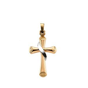 14K Two-Tone Gold Ribbon-Wrap Cross Pendant