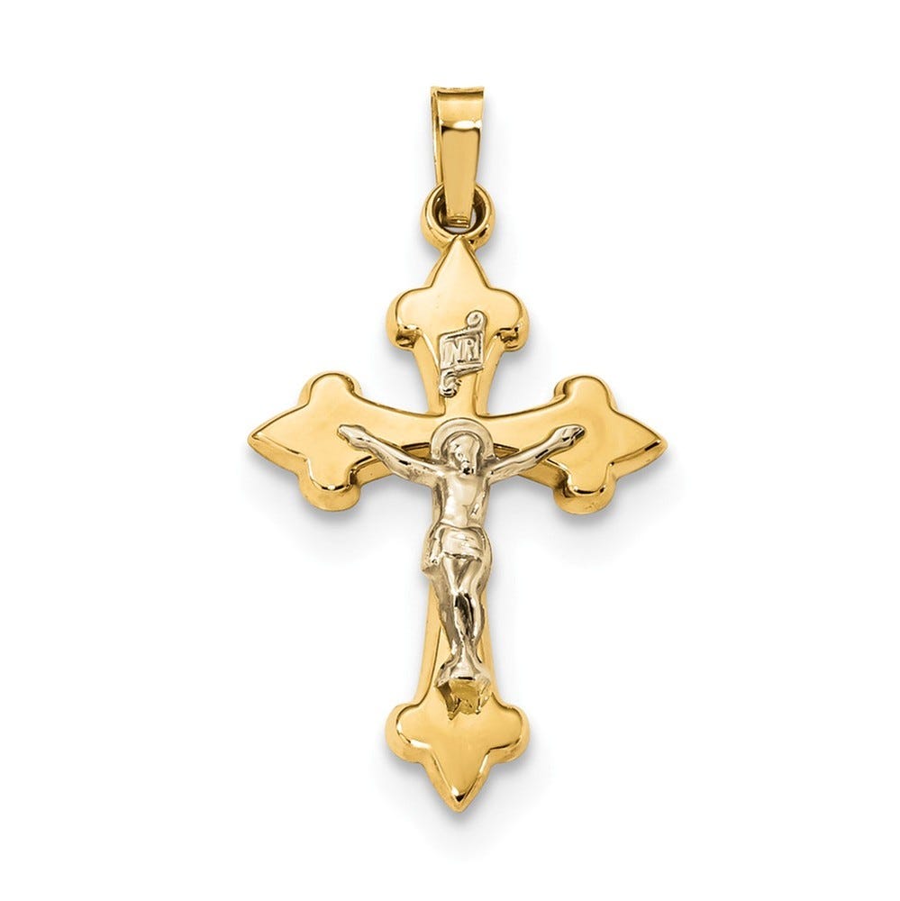 Two-Tone Fleur De Lis Inri Crucifix Pendant