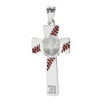 Baseball Stitched Saint Sebastian Enameled Cross Pendant With Number