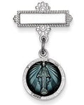 Miraculous Medal Baptismal Brooch With Aqua Enamel