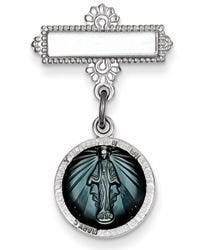 Miraculous Medal Baptismal Brooch With Aqua Enamel