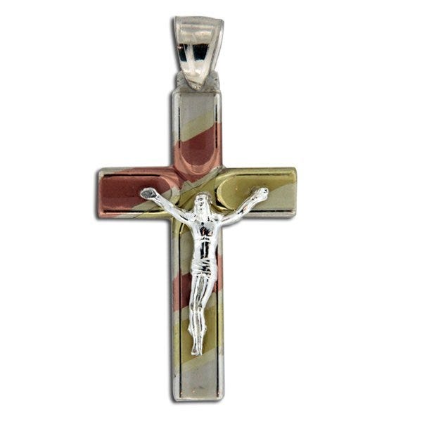Sterling Silver Tri-Color Crucifix Cross Pendant