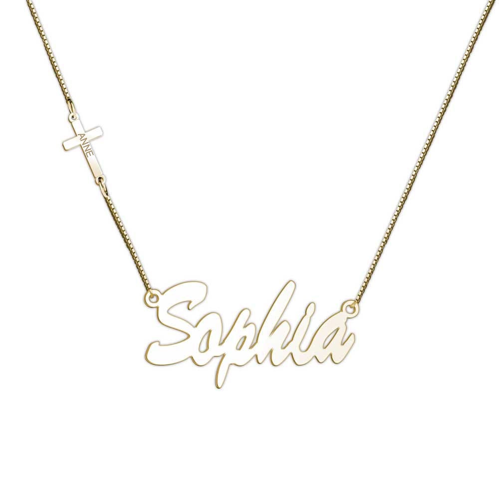 Personalized Cross Charm Name Necklace