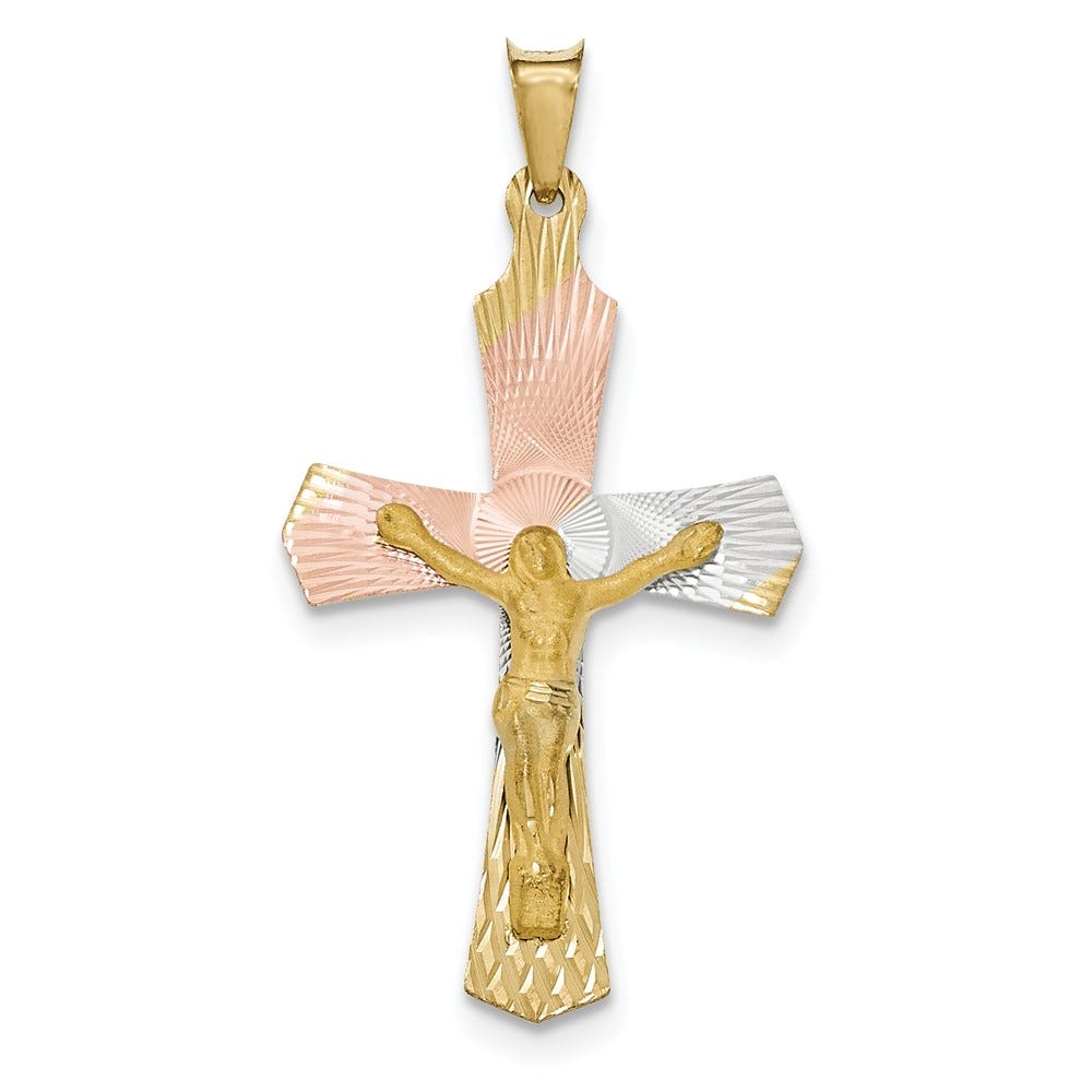 14K Gold And Rhodium Crucifix Cross Pendant