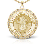 Saint Christopher Diamond Studded Round Religious Medal