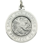 Saint Christopher Religious Medal with White Enamel