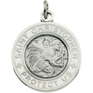 Saint Christopher Religious Medal with White Enamel